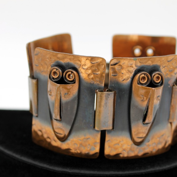 Rebajes Copper Bracelet, Brazilian Masks, 1950s - Picture 3 of 7